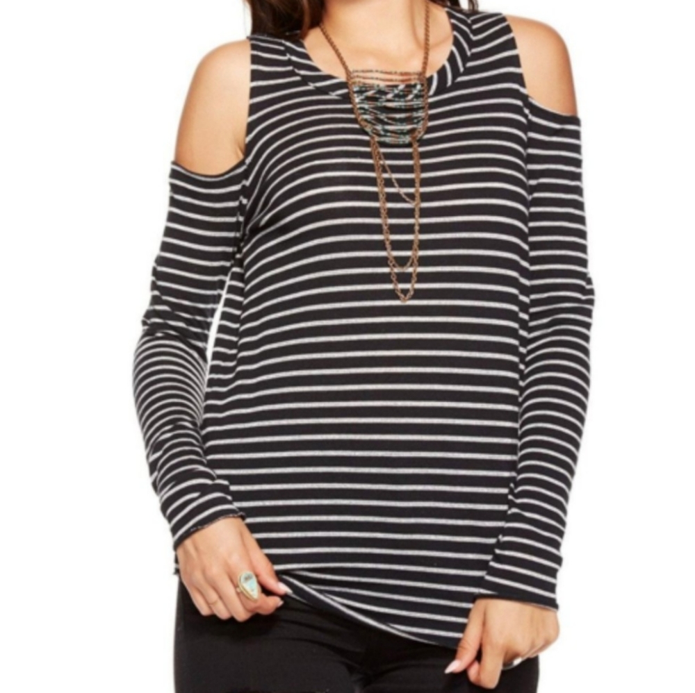 Chaser Silver Stripe Cold Shoulder Top